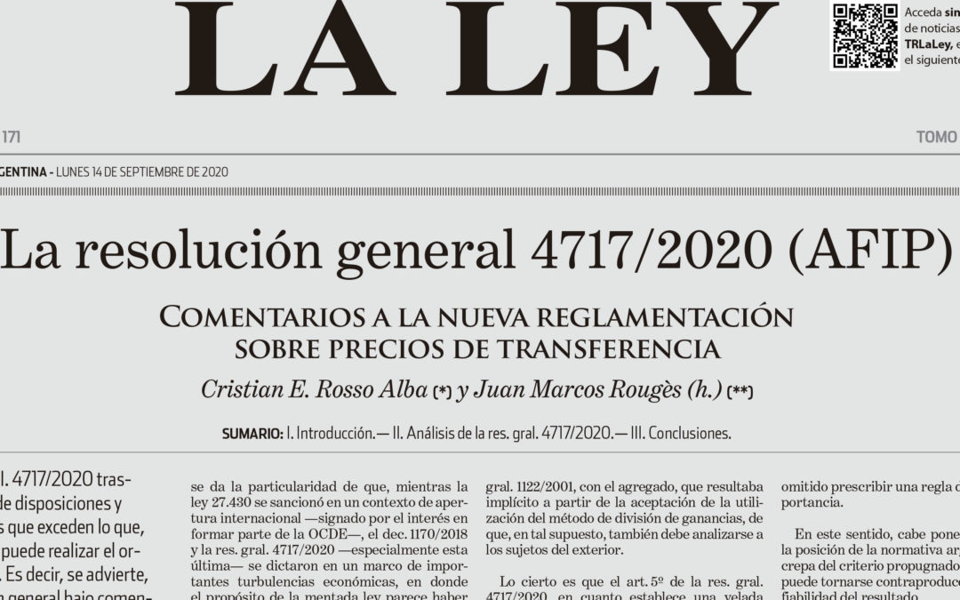 Comentarios sobre la RG 4717/2020 de Precios de Transferencia