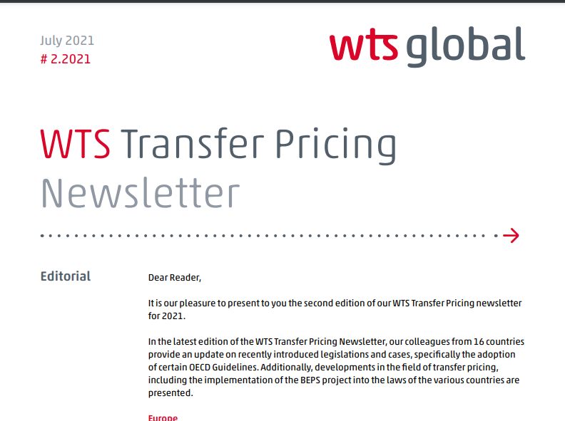 WTS. Transfer Pricing Newsletter 2021 N° 2.
